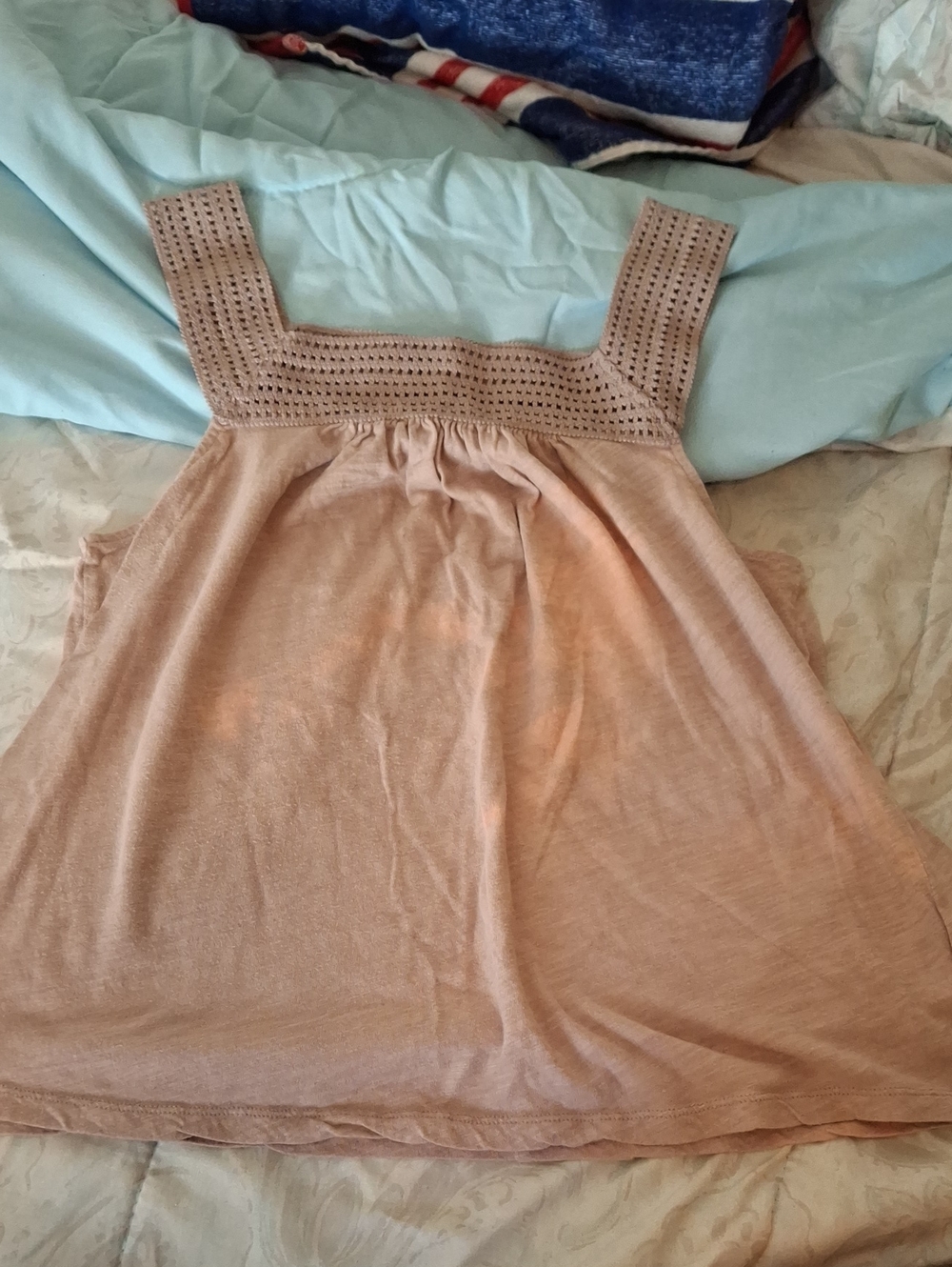Old Navy Light Pink Crochet Yoke Casual Tank Top